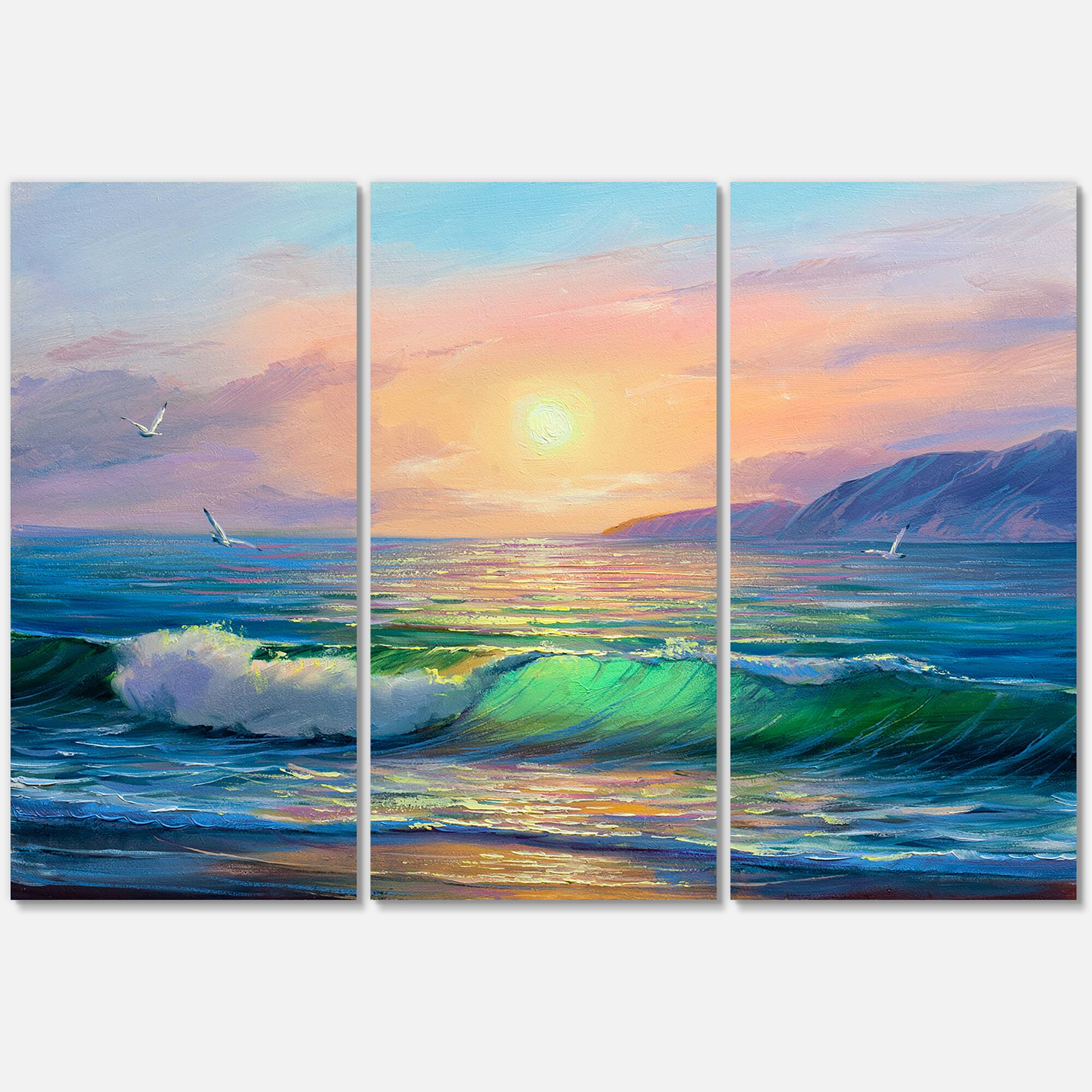 Designart - Blue Waves Breaking At The Beach V
